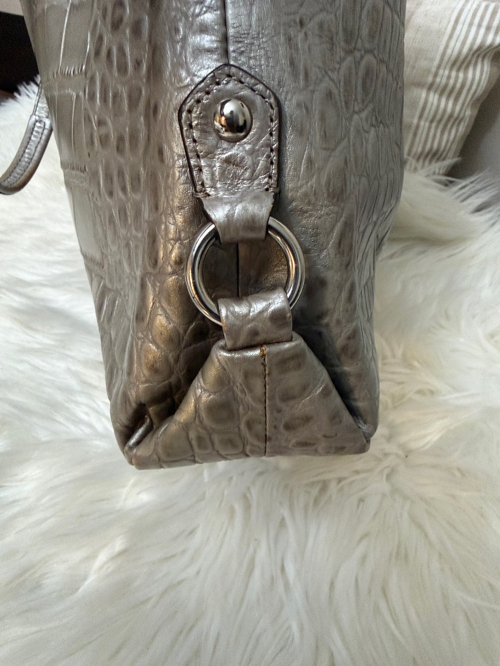 Coach Metallic Silver Croc-Embossed Tote#F20345 - Picture 14 of 15